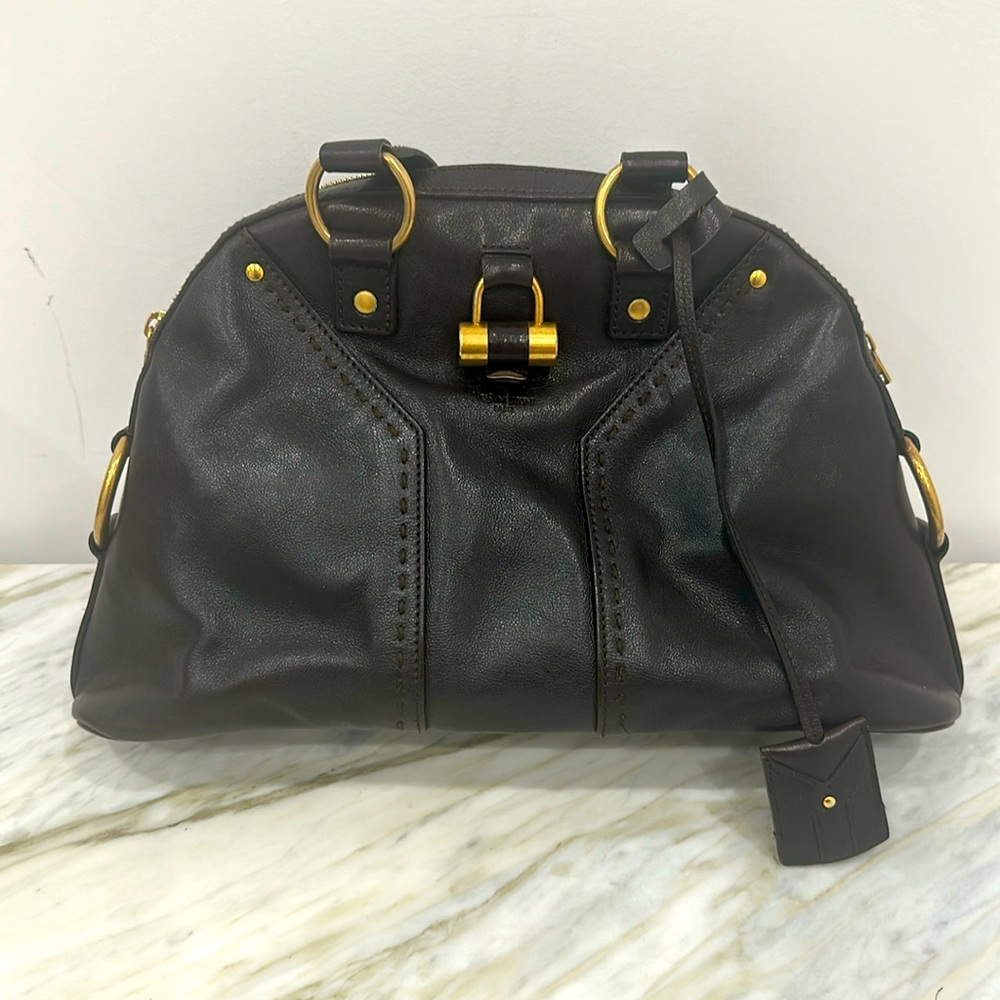 YSL Muse Dome Tote Shoulder Bag Dark Brown *Authentic*